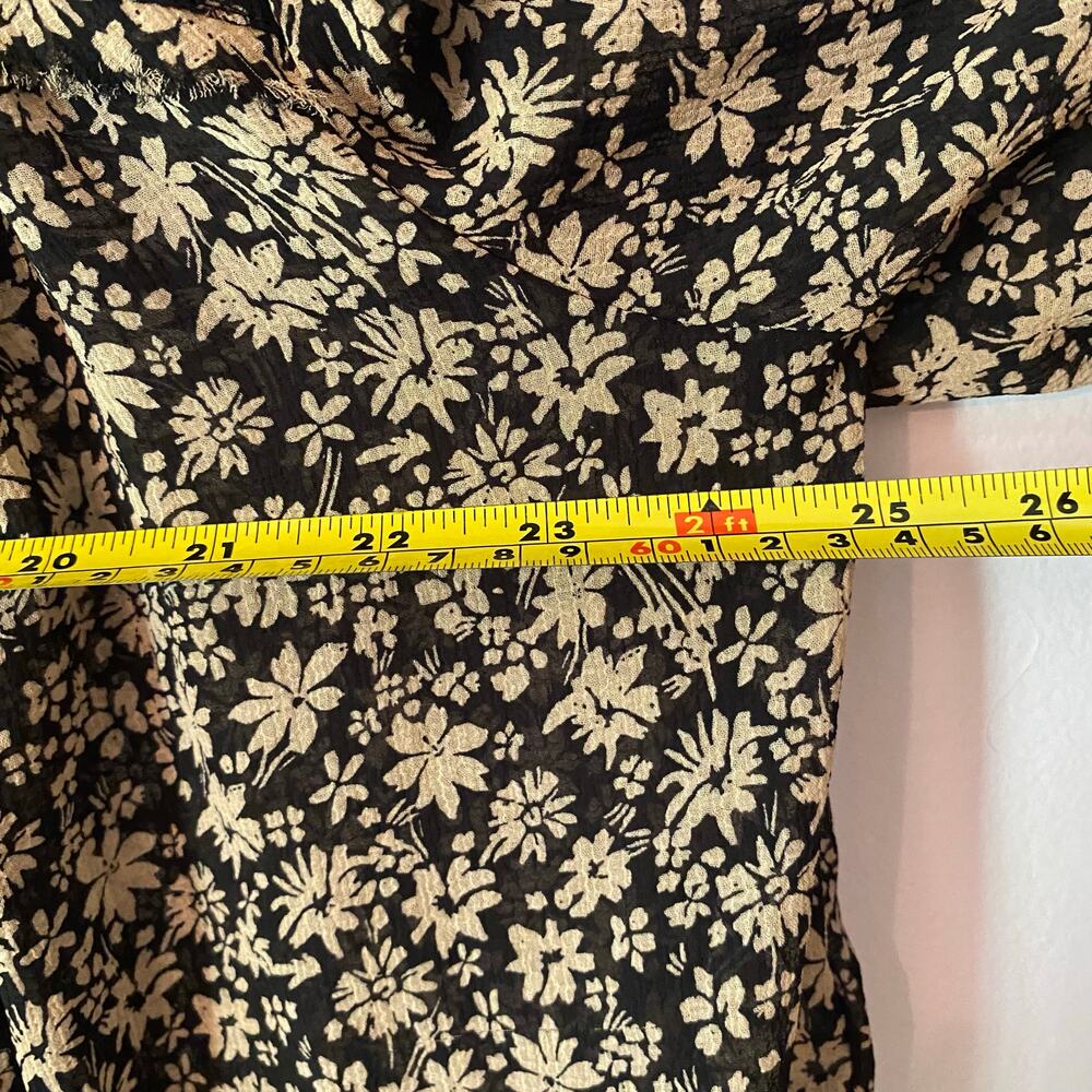 Free People Black Tan Floral Whimsygoth Sheer Button Down Blouse Women's Medium - Picture 8 of 10